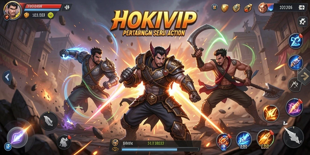 Screenshot gameplay HOKIVIP menampilkan pertarungan seru antara karakter utama.