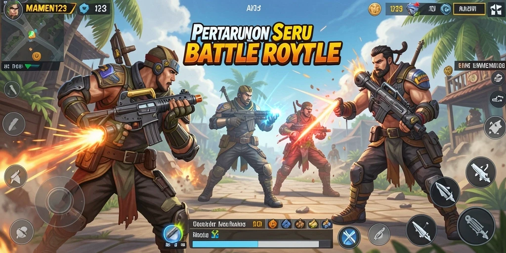 Tampilan gameplay seru di MAMEN123, aksi Battle Royale yang intens.
