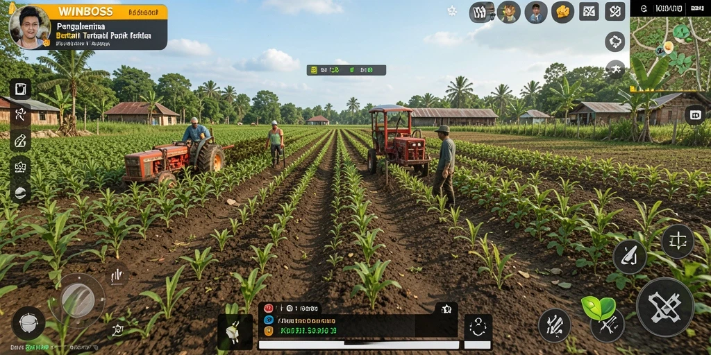 Tampilan gameplay WINBOSS dengan ladang yang indah dan berwarna-warni.