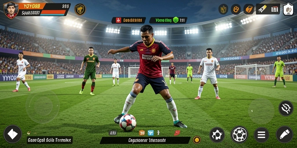 Tampilan gameplay seru YOYO88 dengan aksi sepak bola nyata.